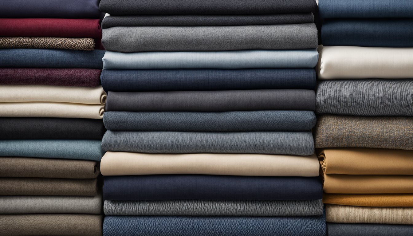 A variety of fabrics lay neatly stacked and draped, showcasing their diverse textures and colors. Cotton, silk, wool, and denim are arranged in a visually appealing display, highlighting their versatile qualities